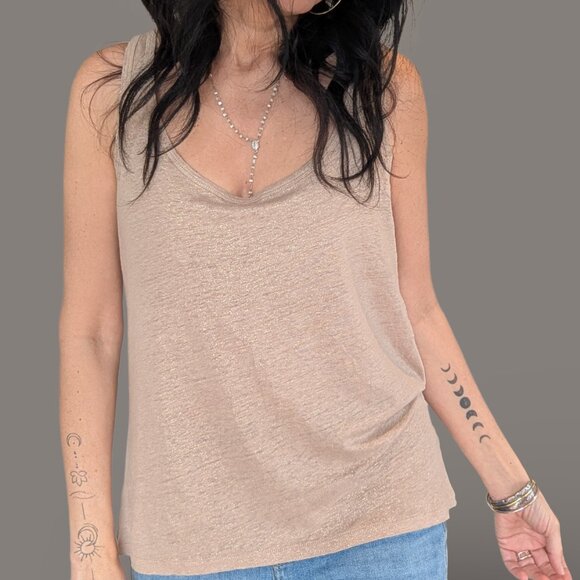 J. Crew Tan Tank Top with Gold Threading - Large - Picture 6 of 6